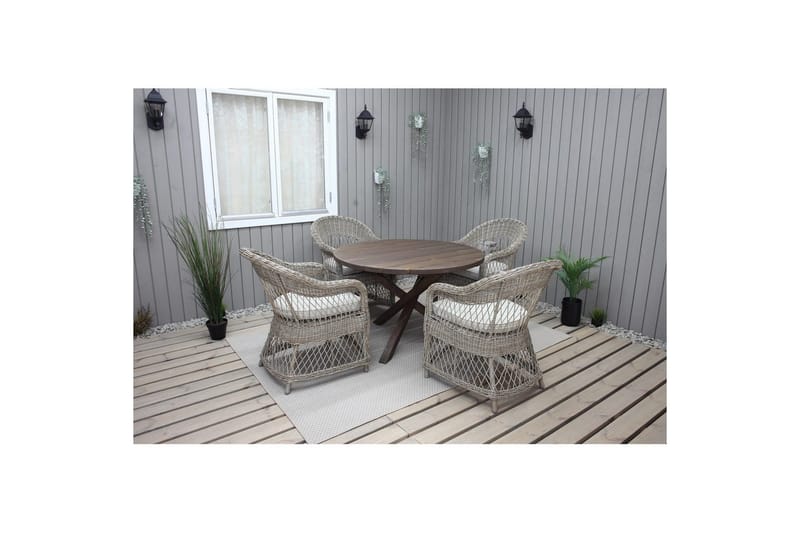 Udendørs møbelgruppe Ø 112 cm bord & 4 Merida naturlige stole Brun - Brun - Havemøbler - Udendørsgruppe - Havesæt