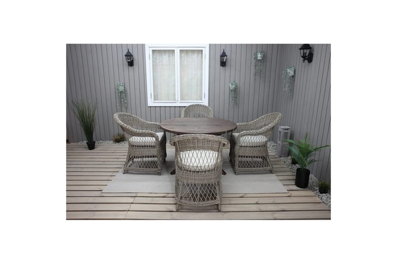 Udendørs møbelgruppe Ø 112 cm bord & 4 Merida naturlige stole Brun - Brun - Havemøbler - Udendørsgruppe - Havesæt