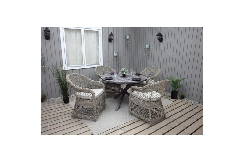 Udendørs møbelgruppe Ø 112 cm bord & 4 Merida naturlige stole Grå - Grå - Havemøbler - Udendørsgruppe - Havesæt