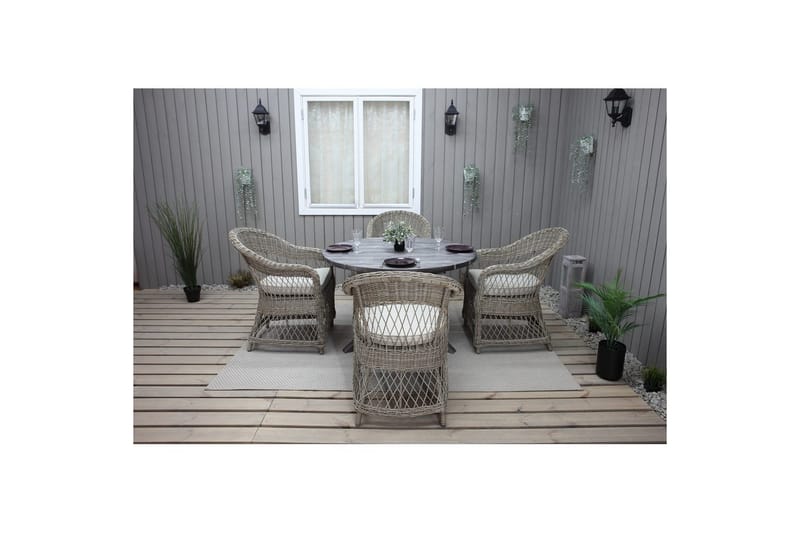 Udendørs møbelgruppe Ø 112 cm bord & 4 Merida naturlige stole Grå - Grå - Havemøbler - Balkon - Balkonmøbler - Altansæt