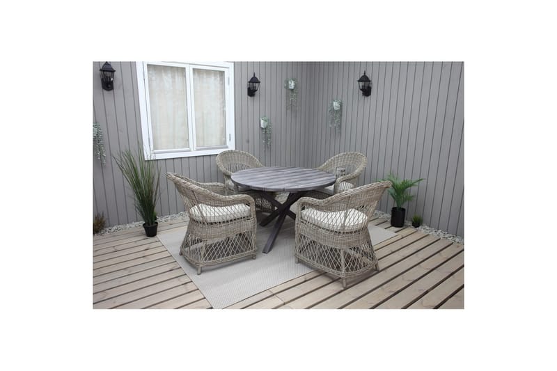 Udendørs møbelgruppe Ø 112 cm bord & 4 Merida naturlige stole Grå - Grå - Havemøbler - Balkon - Balkonmøbler - Altansæt