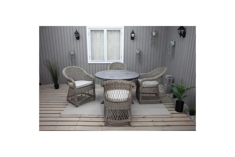Udendørs møbelgruppe Ø 112 cm bord & 4 Merida naturlige stole Grå - Grå - Havemøbler - Balkon - Balkonmøbler - Altansæt