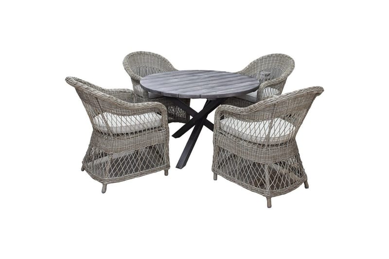 Udendørs møbelgruppe Ø 112 cm bord & 4 Merida naturlige stole Grå, Grå
