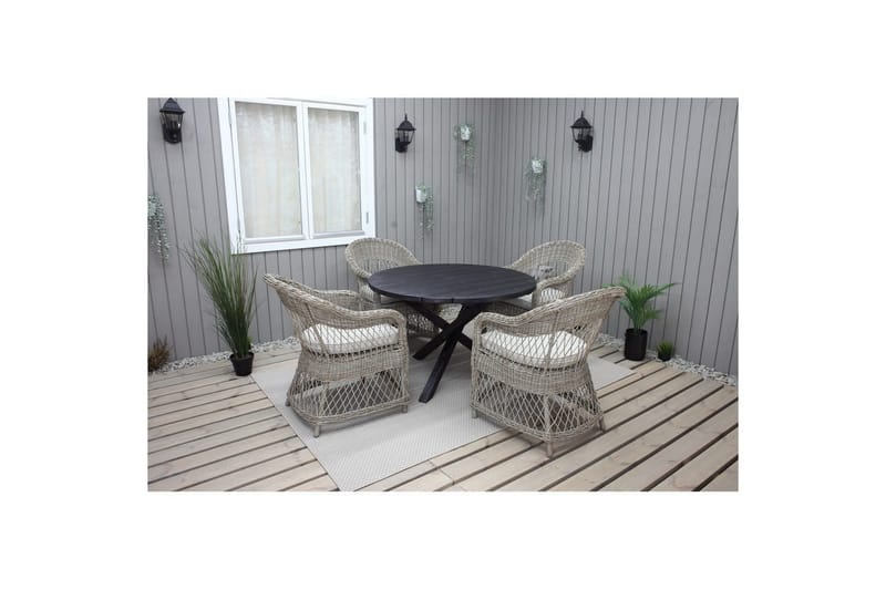 Udendørs møbelgruppe Ø 112 cm bord & 4 Merida naturlige stole Sort - Sort - Havemøbler - Udendørsgruppe - Havesæt