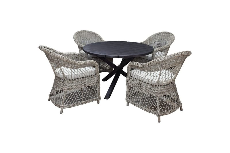 Udendørs møbelgruppe Ø 112 cm bord & 4 Merida naturlige stole Sort - Sort - Havemøbler - Udendørsgruppe - Havesæt