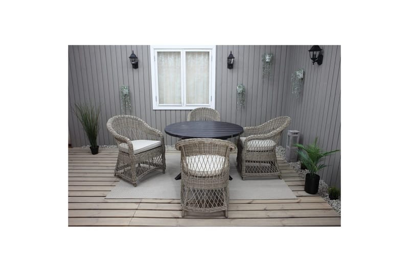 Udendørs møbelgruppe Ø 112 cm bord & 4 Merida naturlige stole Sort - Sort - Havemøbler - Udendørsgruppe - Havesæt