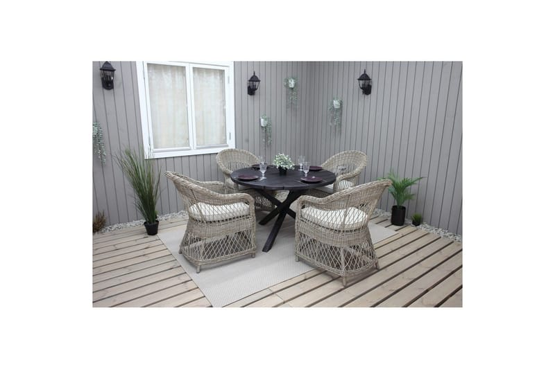 Udendørs møbelgruppe Ø 112 cm bord & 4 Merida naturlige stole Sort - Sort - Havemøbler - Udendørsgruppe - Havesæt
