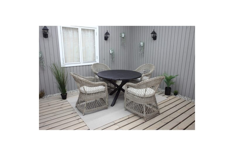 Udendørs møbelgruppe Ø 112 cm bord & 4 Merida naturlige stole Sort - Sort - Havemøbler - Balkon - Balkonmøbler - Altansæt