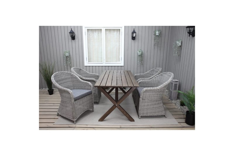 Udendørs møbelgruppe 150 cm Bord & 4 Belize grå stole Brun - Brun - Havemøbler - Udendørsgruppe - Havesæt