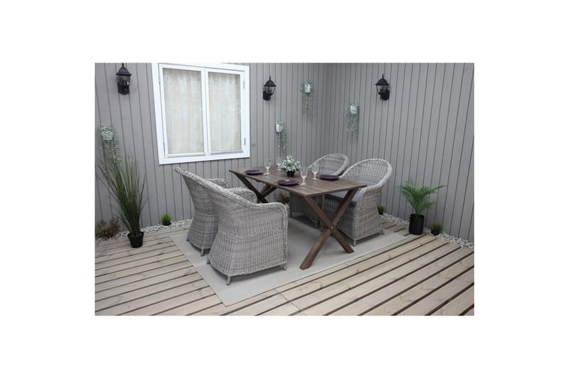 Udendørs møbelgruppe 150 cm Bord & 4 Belize grå stole Brun - Brun - Havemøbler - Udendørsgruppe - Havesæt