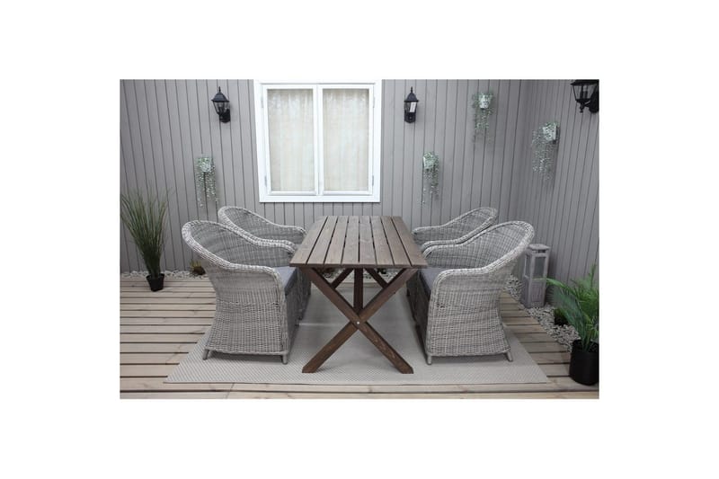 Udendørs møbelgruppe 150 cm Bord & 4 Belize grå stole Brun - Brun - Havemøbler - Udendørsgruppe - Havesæt