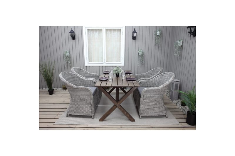 Udendørs møbelgruppe 150 cm Bord & 4 Belize grå stole Brun - Brun - Havemøbler - Balkon - Balkonmøbler - Altansæt