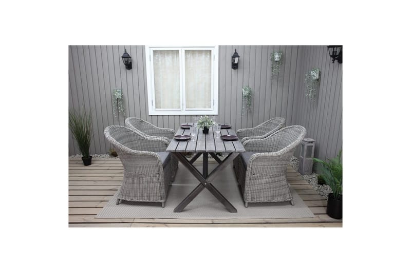 Udendørs møbelgruppe 150 cm Bord & 4 Belize grå stole Grå - Grå - Havemøbler - Udendørsgruppe - Havesæt