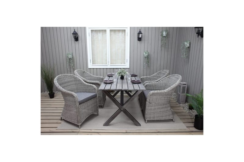 Udendørs møbelgruppe 150 cm Bord & 4 Belize grå stole Grå - Grå - Havemøbler - Udendørsgruppe - Havesæt