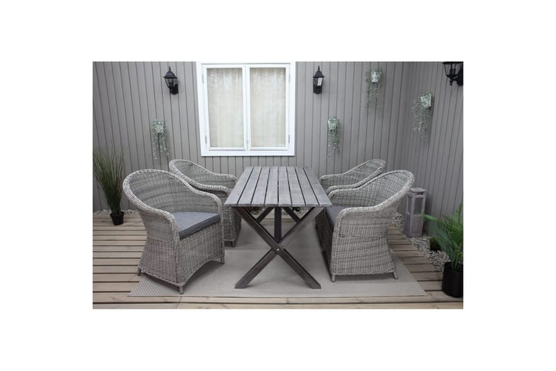 Udendørs møbelgruppe 150 cm Bord & 4 Belize grå stole Grå - Grå - Havemøbler - Udendørsgruppe - Havesæt