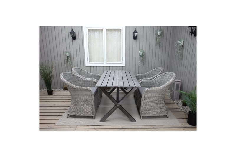 Udendørs møbelgruppe 150 cm Bord & 4 Belize grå stole Grå - Grå - Havemøbler - Udendørsgruppe - Havesæt