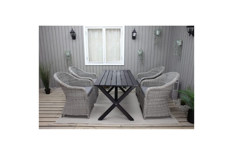 Udendørs møbelgruppe 150 cm Bord & 4 Belize grå stole Sort - Sort - Havemøbler - Udendørsgruppe - Havesæt