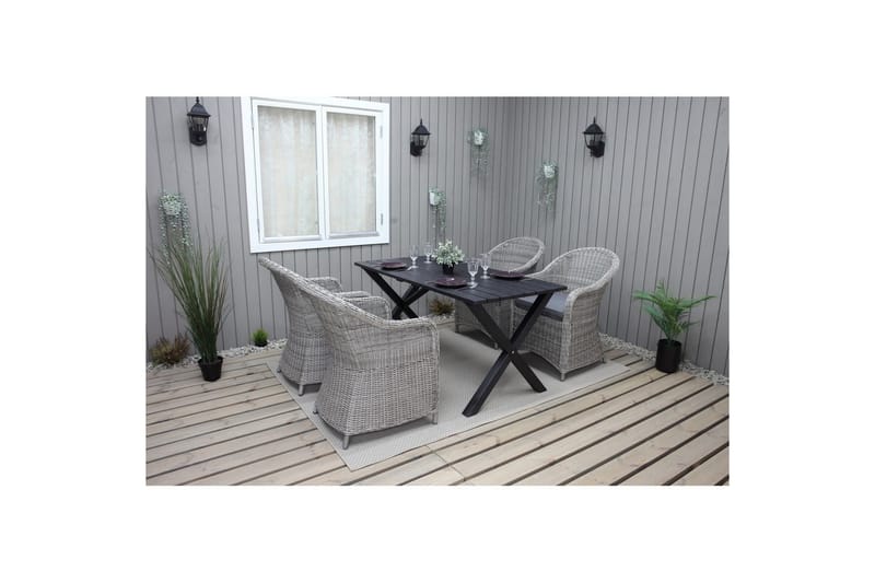Udendørs møbelgruppe 150 cm Bord & 4 Belize grå stole Sort - Sort - Havemøbler - Balkon - Balkonmøbler - Altansæt