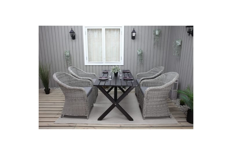 Udendørs møbelgruppe 150 cm Bord & 4 Belize grå stole Sort - Sort - Havemøbler - Balkon - Balkonmøbler - Altansæt