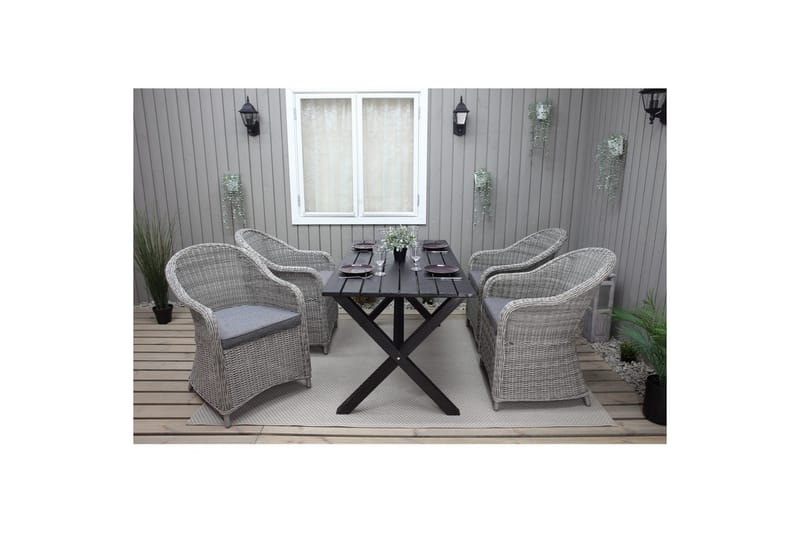 Udendørs møbelgruppe 150 cm Bord & 4 Belize grå stole Sort - Sort - Havemøbler - Balkon - Balkonmøbler - Altansæt