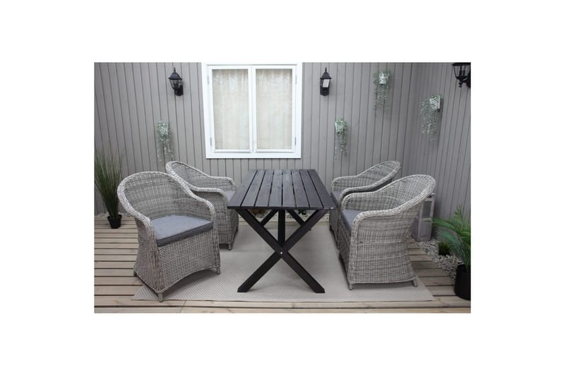 Udendørs møbelgruppe 150 cm Bord & 4 Belize grå stole Sort - Sort - Havemøbler - Udendørsgruppe - Havesæt