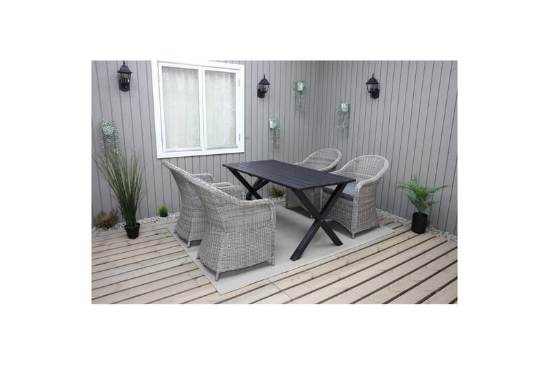 Udendørs møbelgruppe 150 cm Bord & 4 Belize grå stole Sort - Sort - Havemøbler - Udendørsgruppe - Havesæt