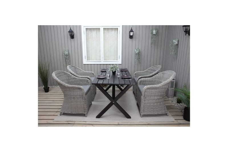 Udendørs møbelgruppe 150 cm Bord & 4 Belize grå stole Sort - Sort - Havemøbler - Udendørsgruppe - Havesæt