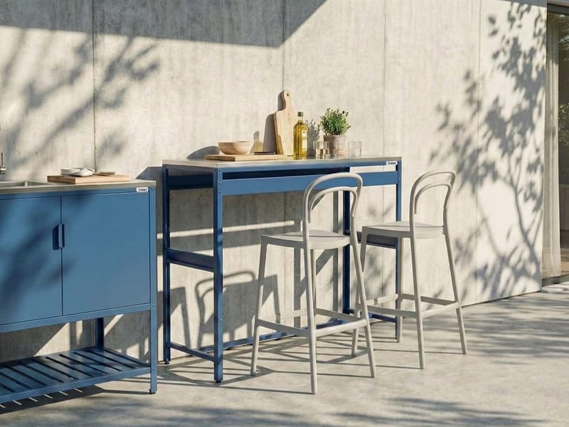 Barbord til udendørs brug Maenza 120 cm Stål - blå/sølv - Havemøbler - Havebord - Barbord udendørs