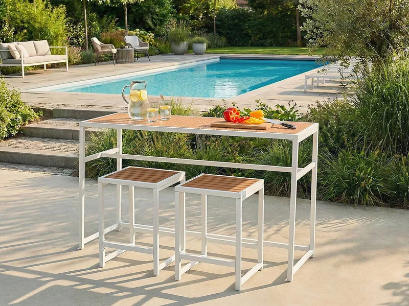 Barbord udendørs Avetrana 50x150 cm - Hvid/Brun - Havemøbler - Havebord - Barbord udendørs