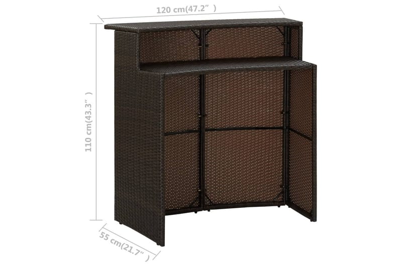 Barbord Til Haven 120x55x110 cm Polyrattan Brun - Brun - Havemøbler - Havebord - Barbord udendørs
