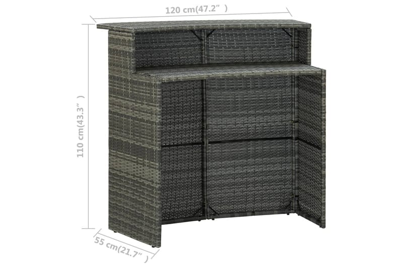 Barbord Til Haven 120x55x110 cm Polyrattan Grå - Grå - Havemøbler - Havebord - Barbord udendørs