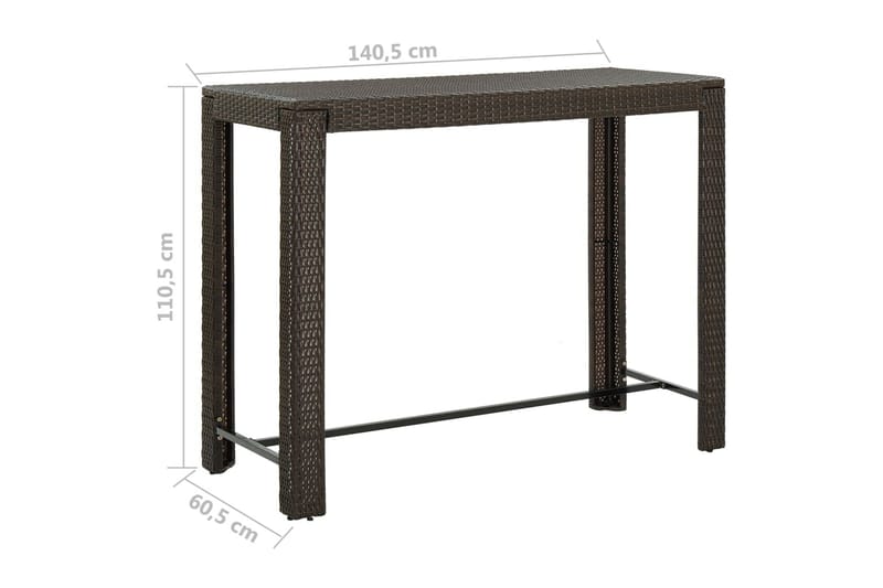 barbord til haven 140,5x60,5x110,5 cm polyrattan brun - Brun - Barbord udendørs