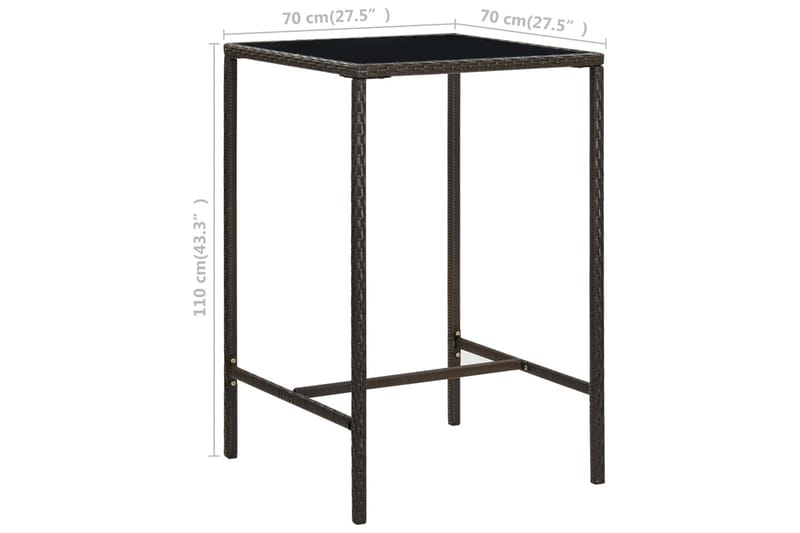 barbord til haven 70x70x110 cm polyrattan og glas brun - Brun - Havemøbler - Havebord - Barbord udendørs