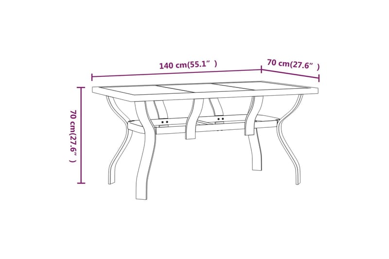 beBasic havebord 140x70x70 cm stål og glas brun og sort - Brun - Havemøbler - Havebord - Spisebord & havebord