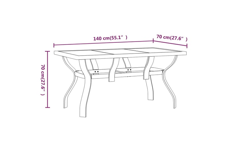 beBasic havebord 140x70x70 cm stål og glas sort - Sort - Spisebord & havebord