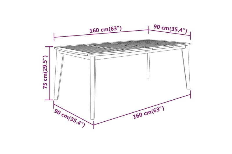 beBasic havebord 160x90x75 cm massivt akacietræ - Brun - Spisebord & havebord