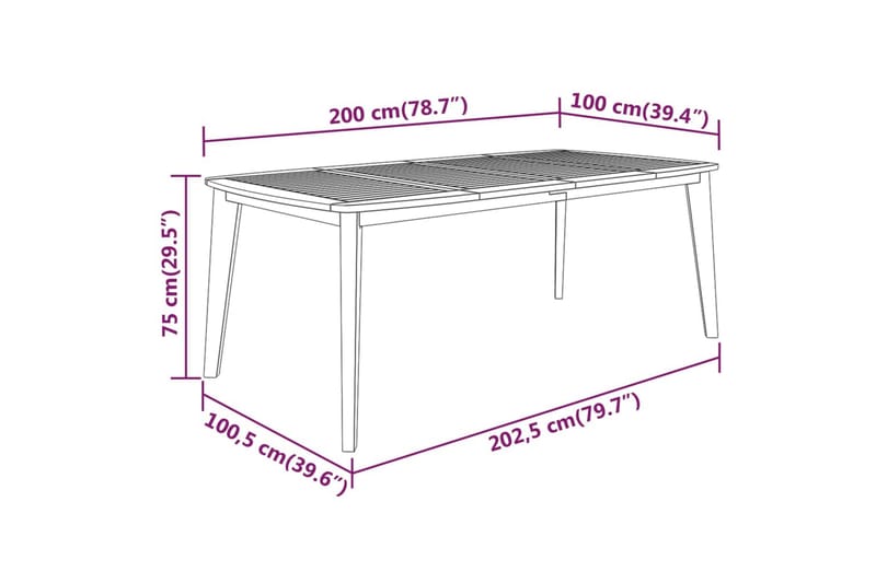 beBasic havebord 200x100x75 cm massivt akacietræ - Brun - Spisebord & havebord