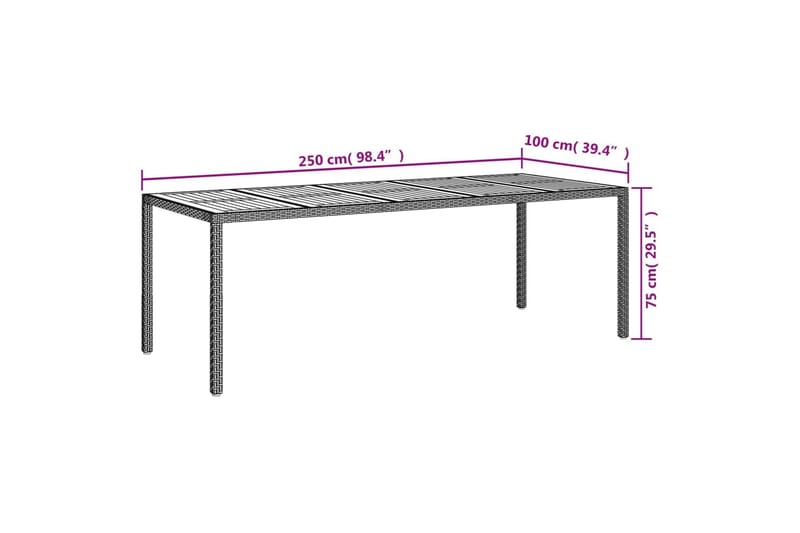 beBasic havebord 250x100x75 cm polyrattan grå - GrÃ¥ - Spisebord & havebord
