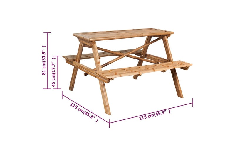 beBasic picnicbord 115x115x81 cm bambus - Brun - Picnicbord