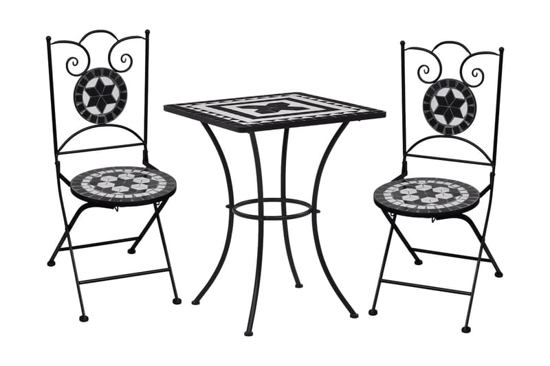 bistrosæt 3 dele mosaikdesign keramiske fliser sort og hvid - Sort - Cafebord - Altanborde