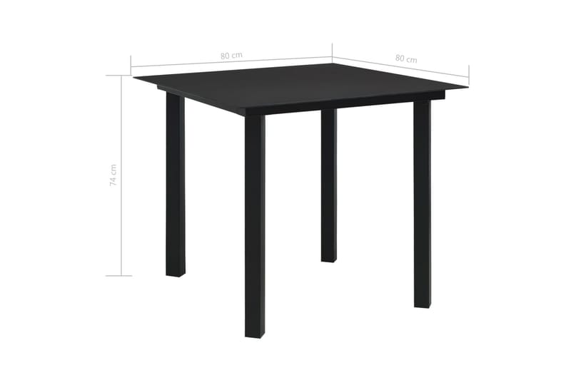havebord 80x80x74 cm stål og glas sort - Sort - Havemøbler - Havebord - Cafebord