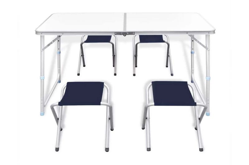 Campingbord Og 4 Klapstole Højdejustérbart 120 X 60 Cm - Hvid - Havemøbler - Havebord - Campingborde