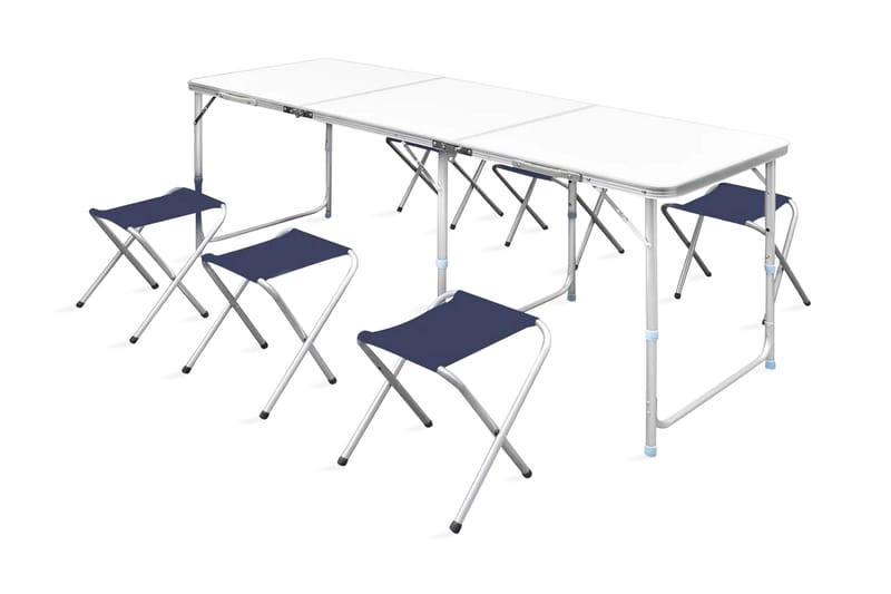 Foldbar Camping Tabellen Med 6 Stole Højdeindstillelige - Hvid - Campingborde - Campingmøbler