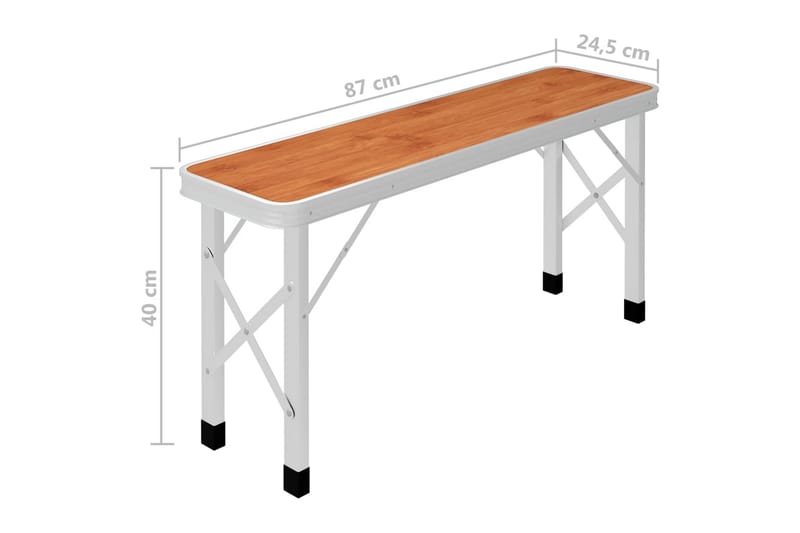 Foldbart Campingbord med 2 Bænke Aluminium Brun - Brun - Havemøbler - Havebord - Campingborde