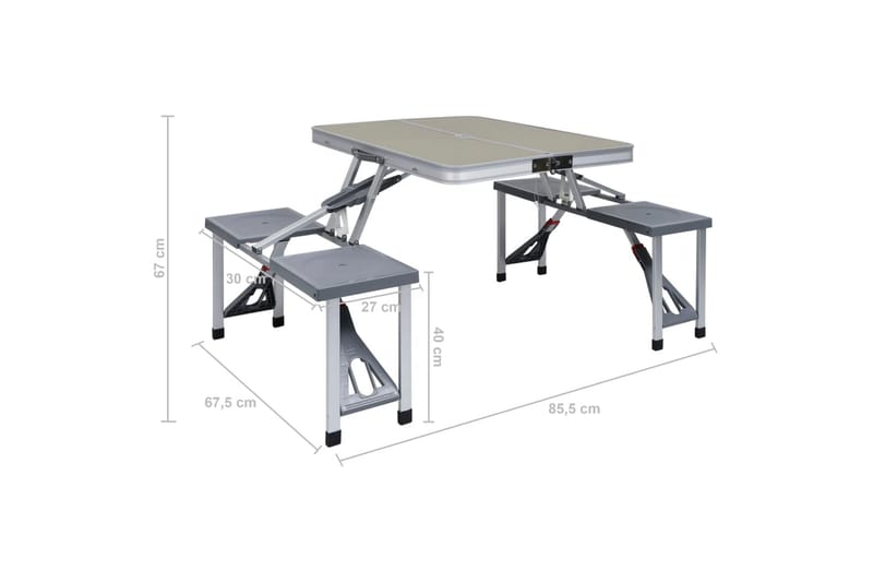 Foldbart Campingbord Med 4 Siddepladser Stål Aluminium - Havemøbler - Havebord - Campingborde
