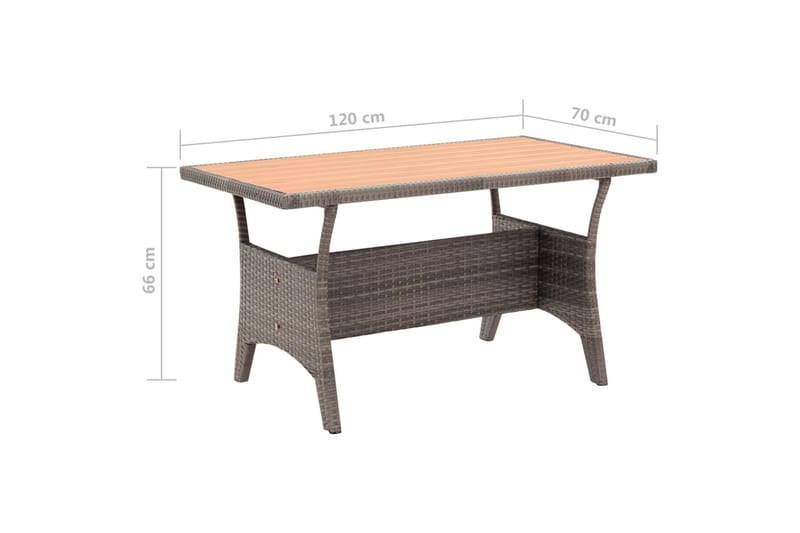 havebord 120x70x66 cm polyrattan grå - Grå - Havemøbler - Havebord - Spisebord & havebord