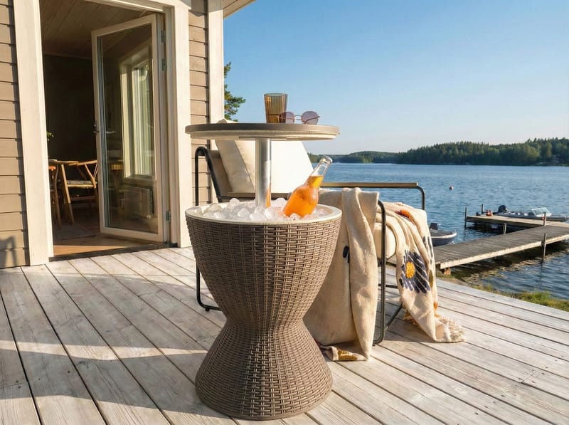 Kølebar/barbord udendørs Aisa 49 cm imitation af træ - brun - Havemøbler - Havebord - Barbord udendørs