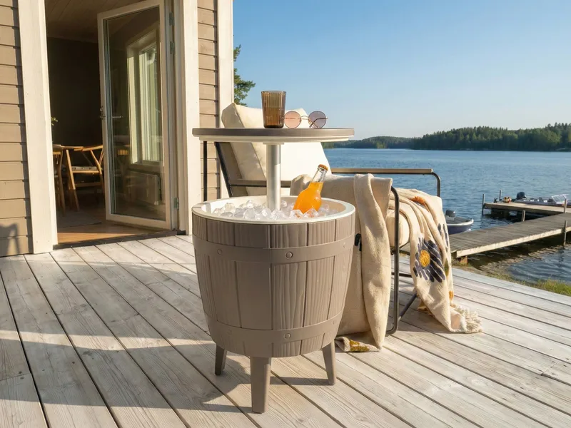 Kølebar/barbord udendørs Silg 49 cm - beige/grå/hvid - Havemøbler - Havebord - Barbord udendørs