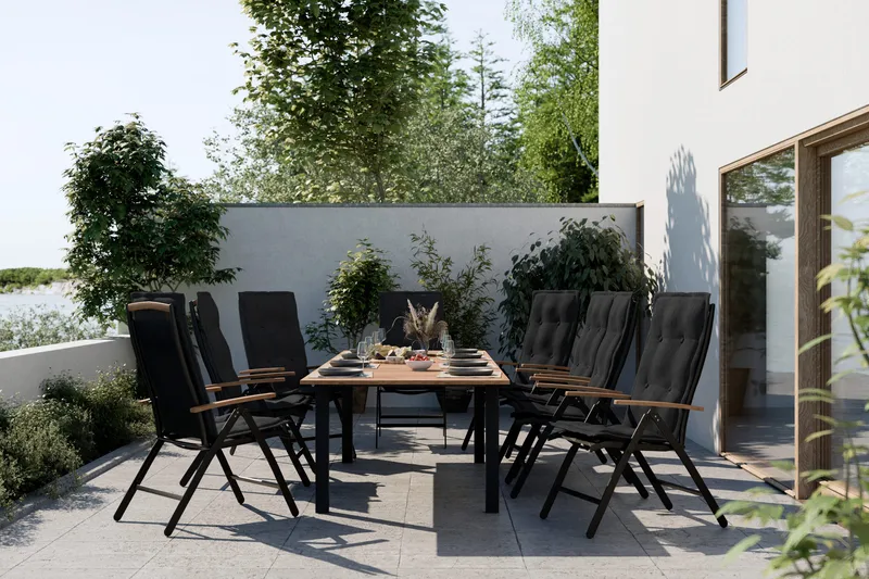 Las Vegas Udtræksbord 152-210x90 cm - Sort/Teak - Havemøbler - Havebord - Spisebord & havebord