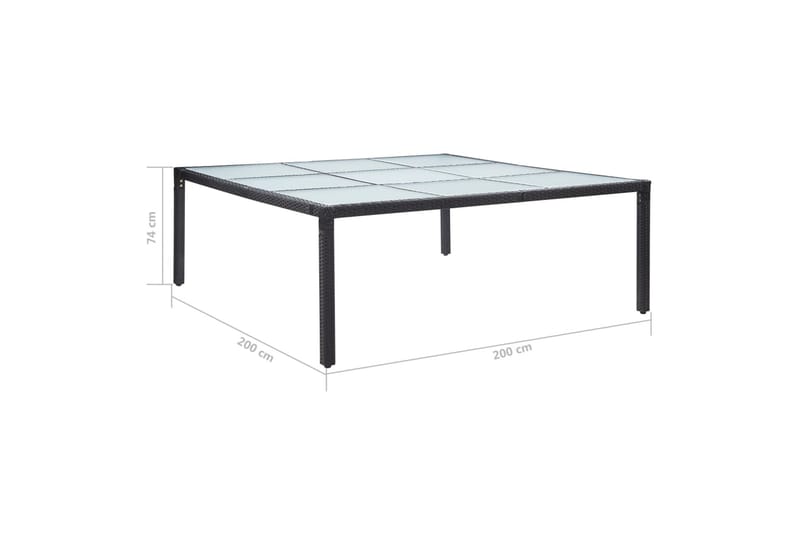 Havebord 200x200x74 cm Polyrattan Sort - Havemøbler - Havebord - Loungeborde & Sofaborde udendørs